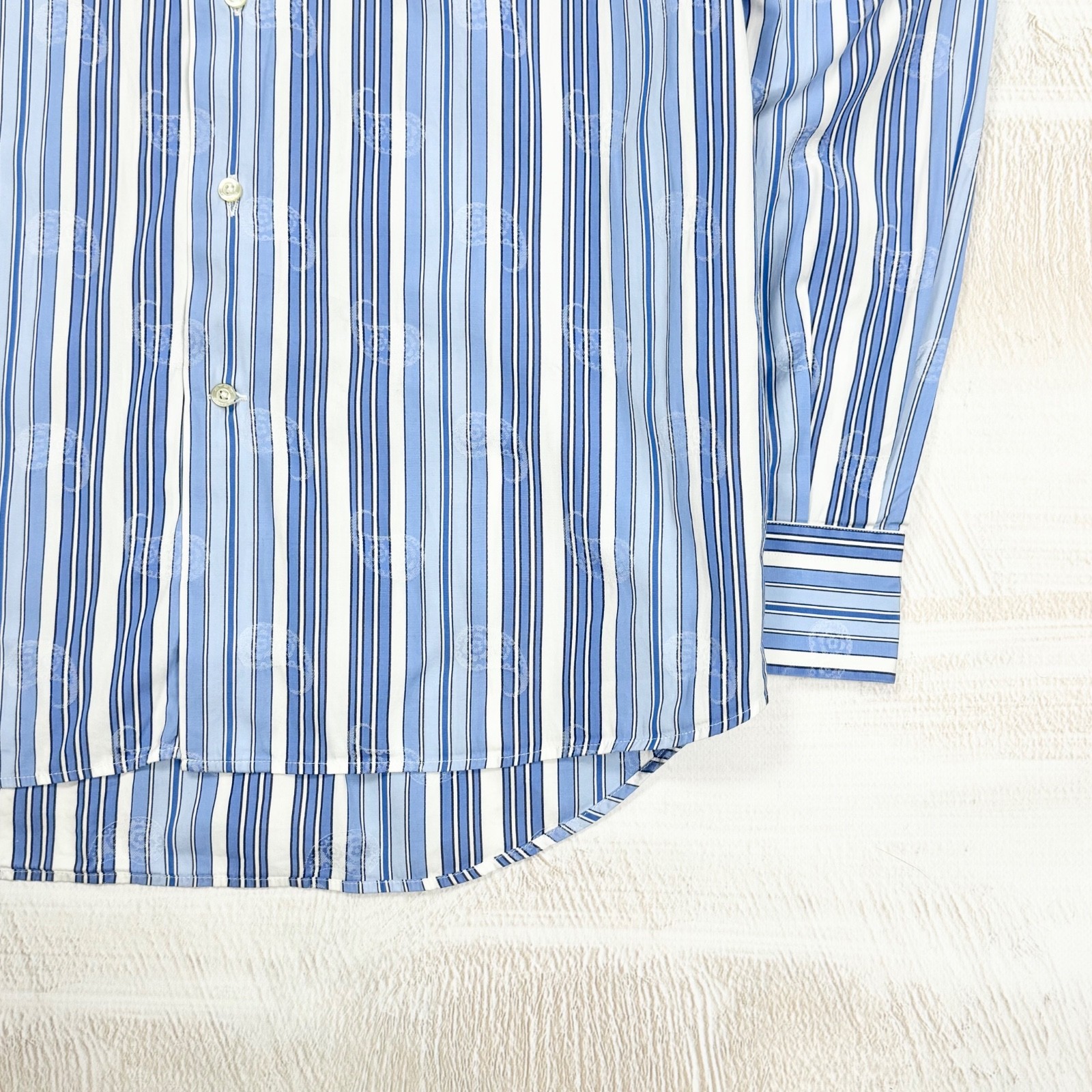 ETRO Milano Men’s Slim Fit Striped Paisley White Blue Cotton Dress Shirt 42