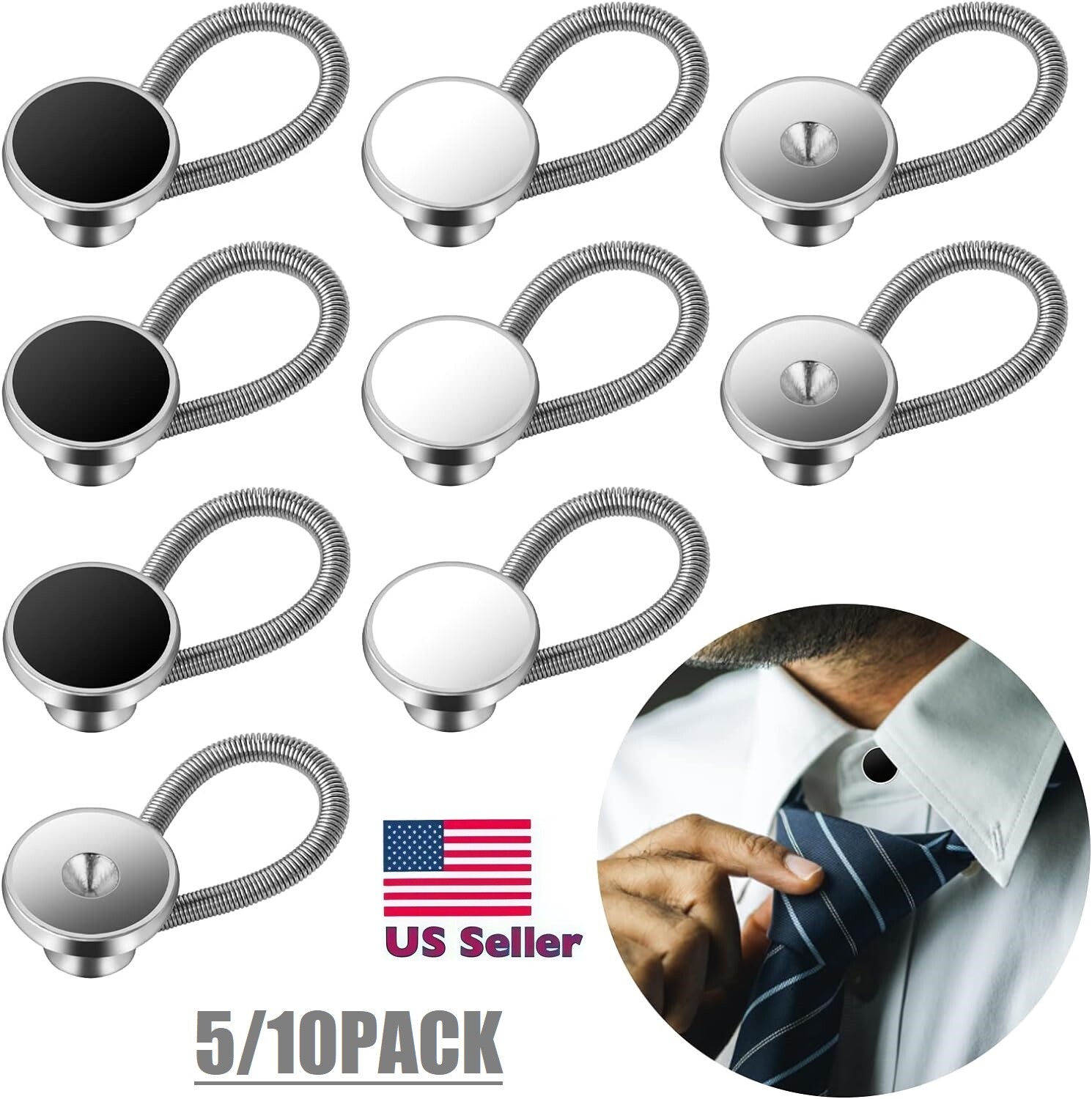 10Pcs Collar Extenders Elastic Button Extender Neck Extenders for Shirt Pant USA