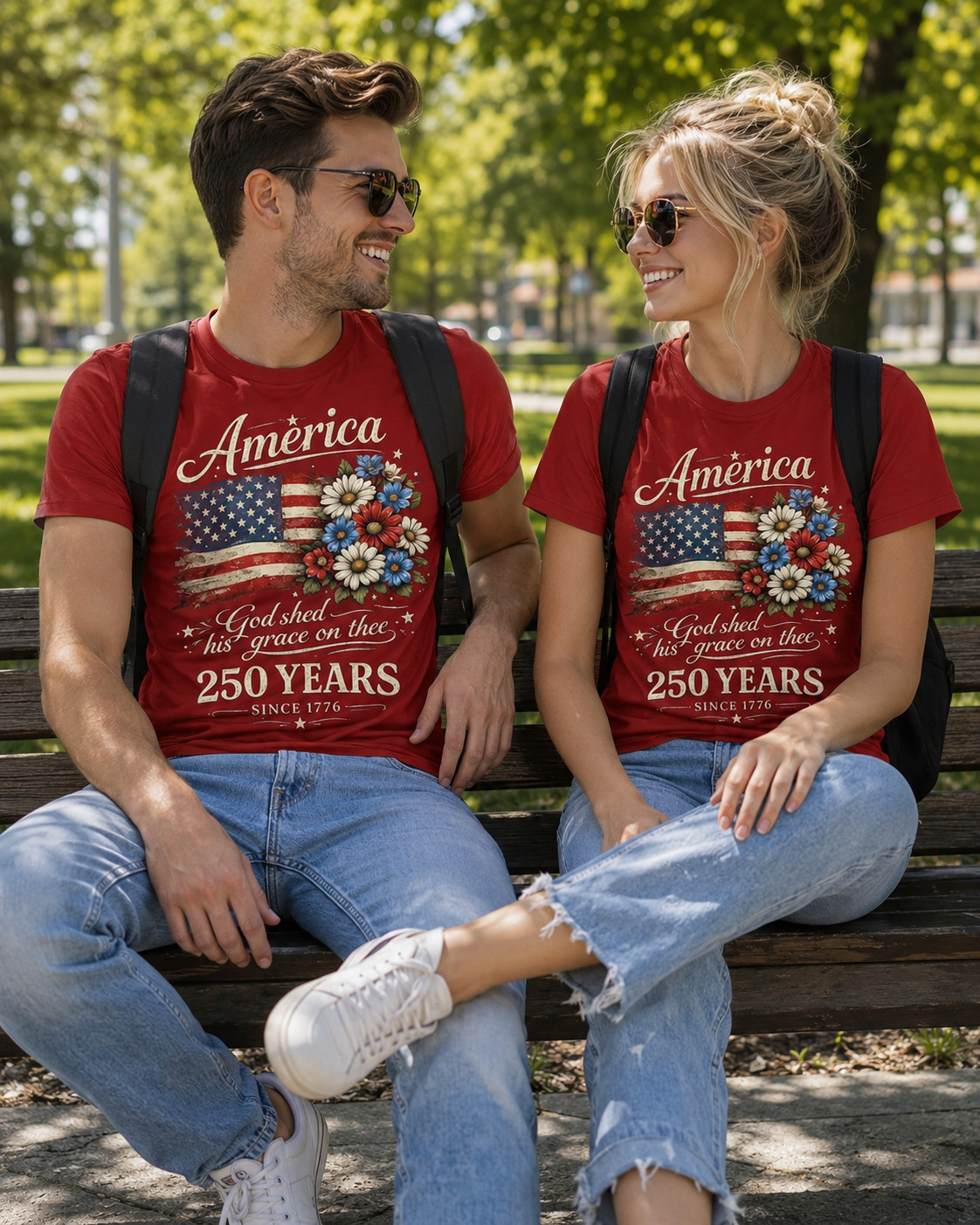 250th Anniversary Flag Floral USA Flag Patriotic 4th of July T-Shirt