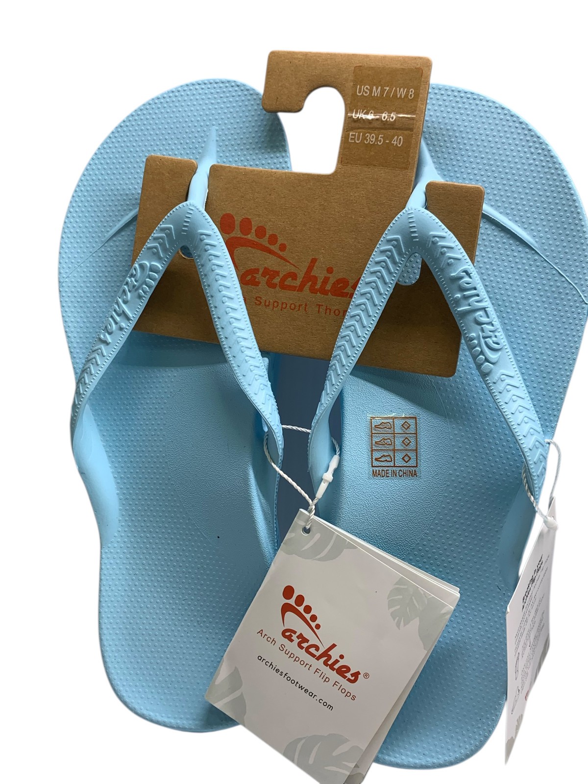 Archies Arch Support Thong Flip Flops NWT Unisex-Blue- M7/W8- M6/W7