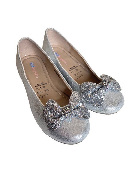 KidExpress Silver Glitter Bow Ballet Flats Girls Size EU 31