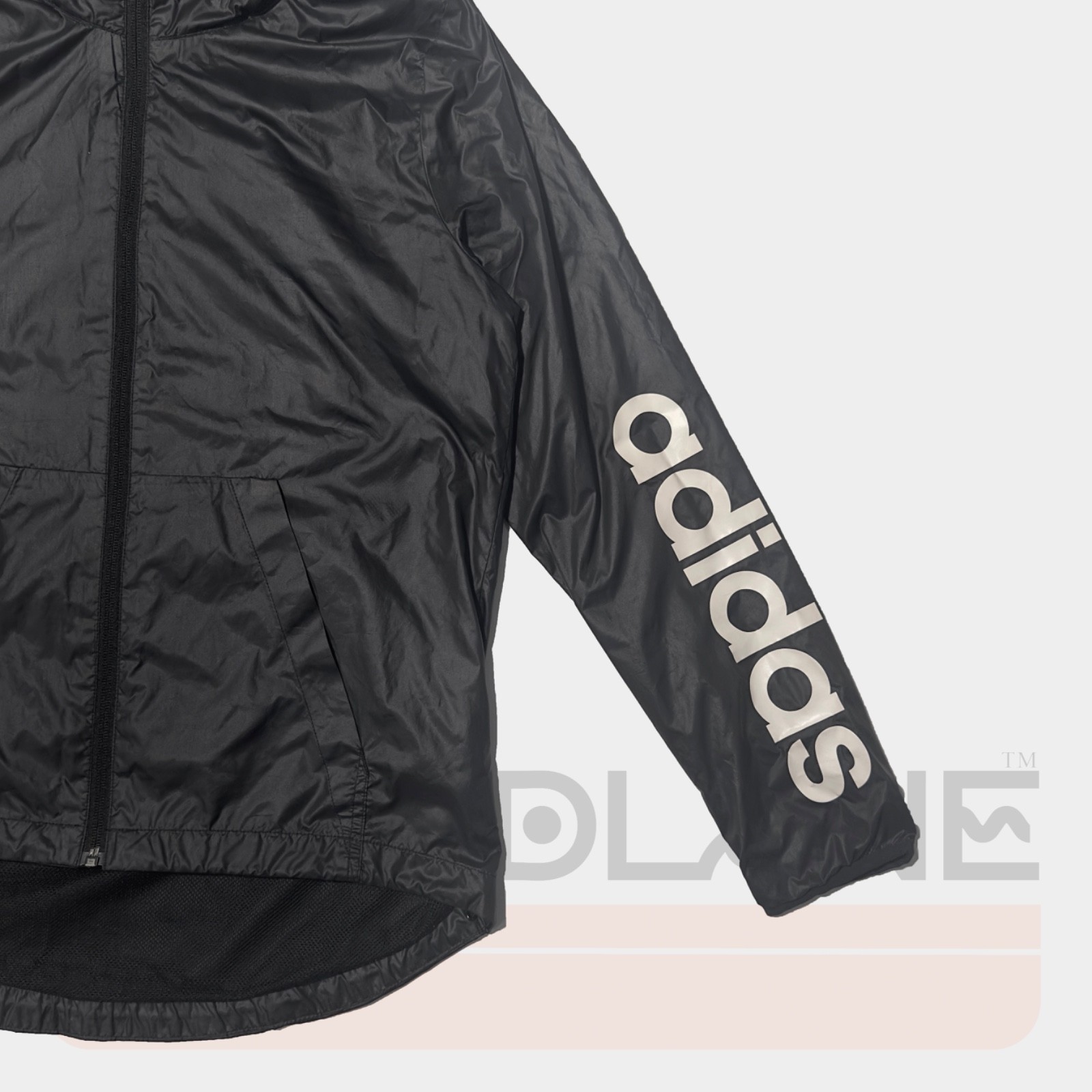 Adidas Black Windbreaker Workout Jacket with Hoodie, Size Small