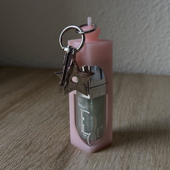 Dior Pink & Silver Star Charm Keyring Logo Accent Detachable Plastic Metal