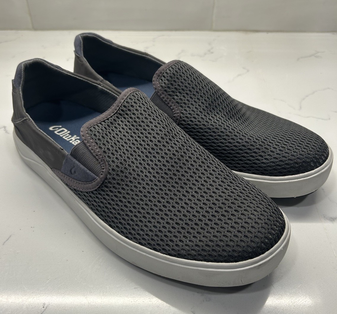 Olukai Lae’ahi Slip On Sneakers Shoes Mens 9.5M Grey Gray Mesh Casual Pavement