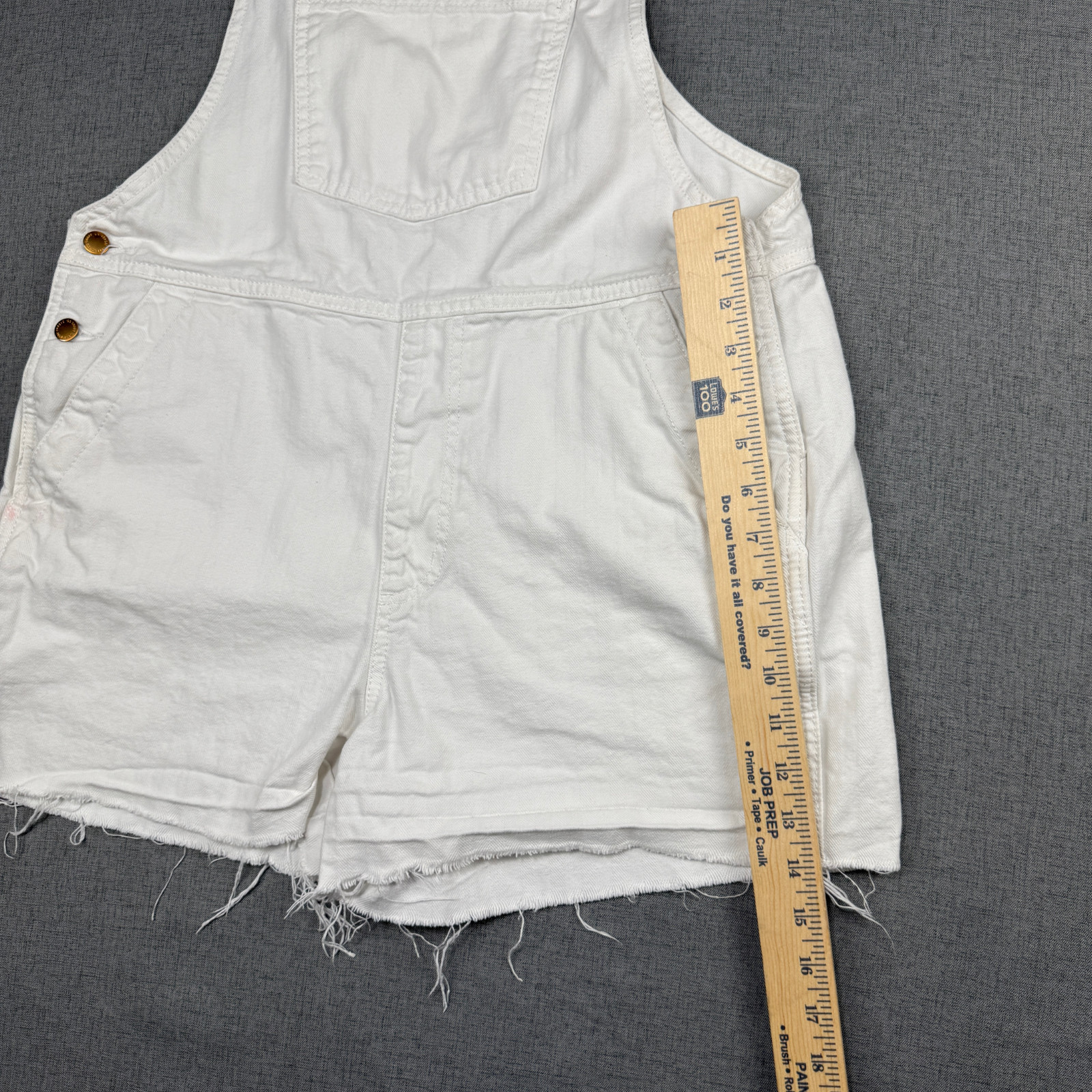 UNIVERSAL THREAD Shortalls Womens 8 White Cotton Denim Raw Hem Bib Overalls