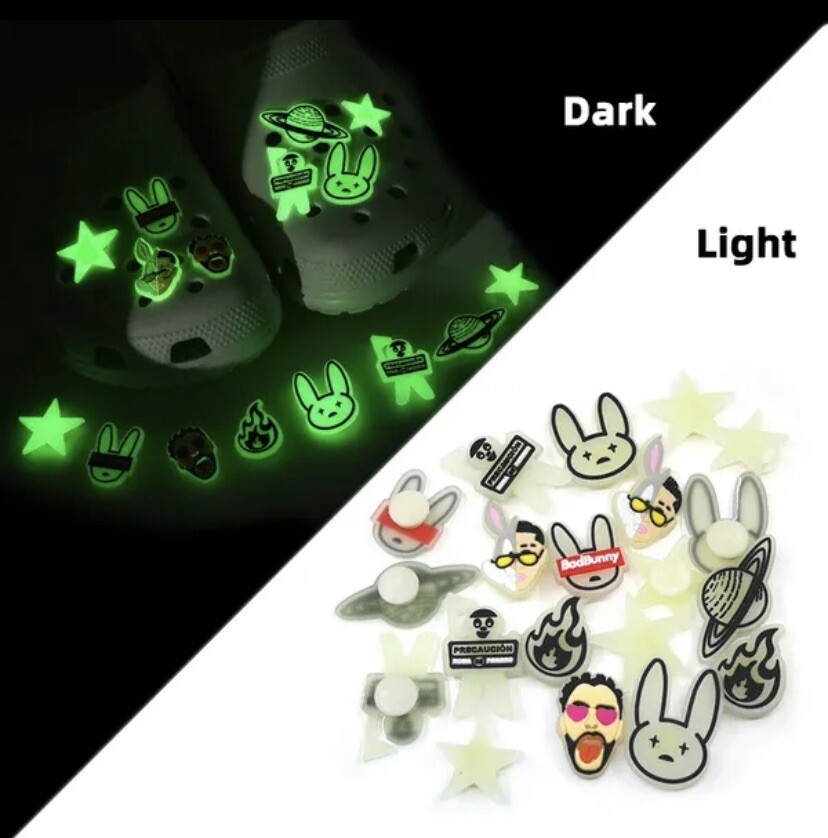 Bad Bunny Glow In The Dark Charm For Crocs Shoe Charms – 14 Pieces