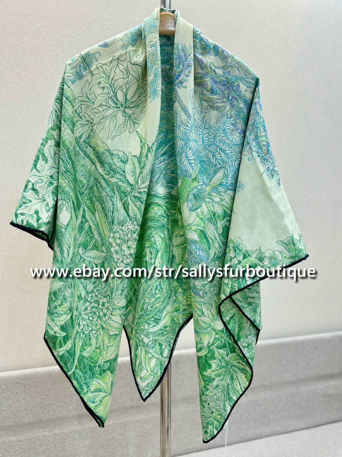 Sallys 70% Cashmere & 30% Silk Wrap Scarf Garden Print Double Face Shawl 53″