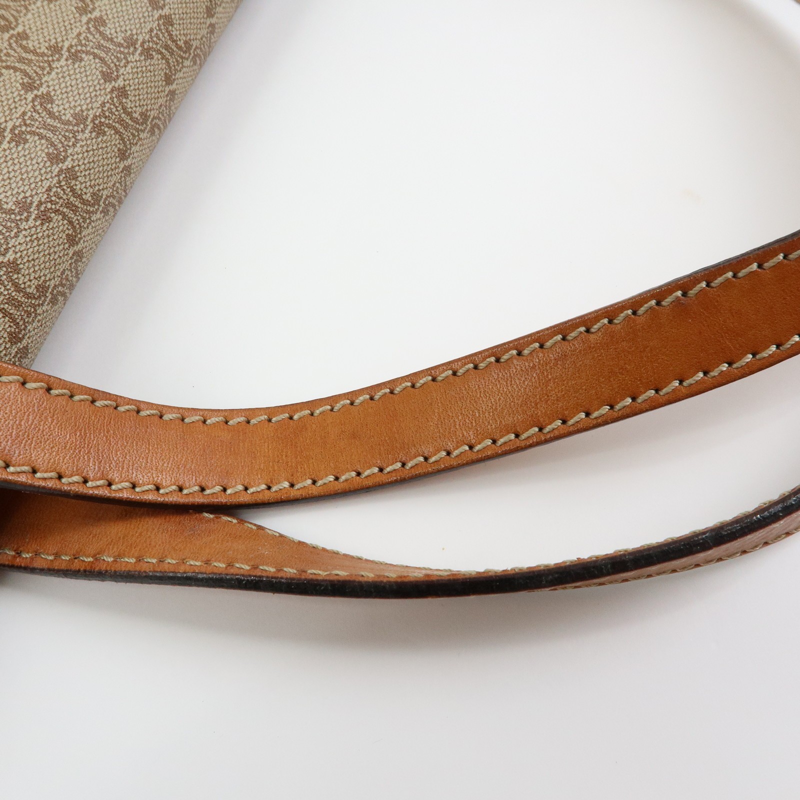 CELINE Logo Macadam PVC Leather Hand Bag Shoulder Bag Beige Brown Auth Used F/S
