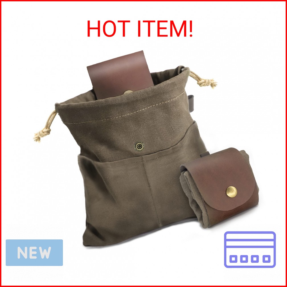 Foraging Pouch Leather Canvas Collapsible Bag Water Resistant Outdoor Camping St