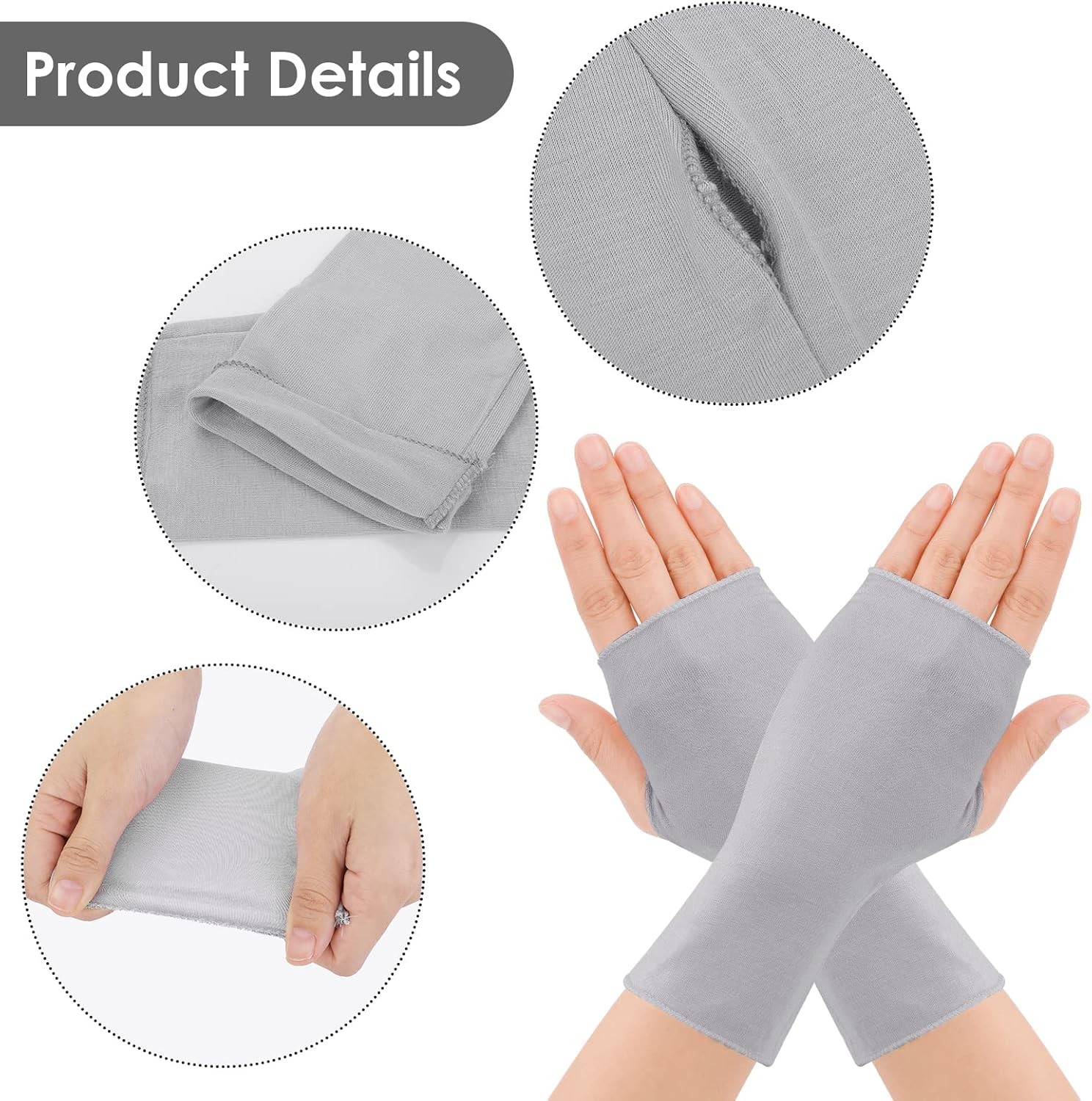 4 Pairs Sunblock Fingerless Gloves for Women UV Protection Wrist Length Gloves L