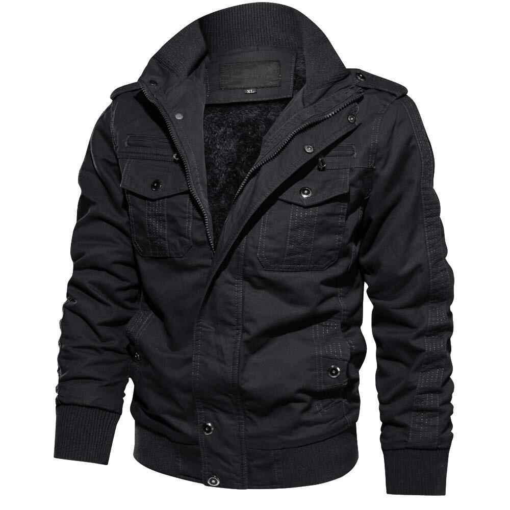 Men’s Winter Cargo Jackets 6 Pockets Warm Cotton Windproof Bomber Work Jacket