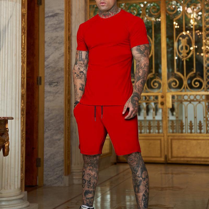 Men’s Summer Outfit 2-Piece Set Sweatsuit Short Sleeve T Shirts & Shorts Set Hot