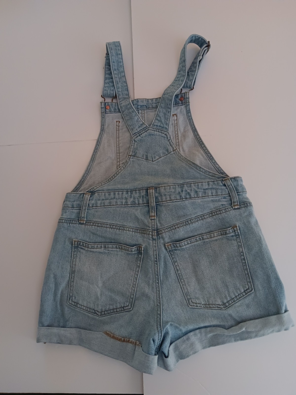 Vintage Old Navy Women Denim Short Overalls Shortalls XS 30 ” Distressed Y2K