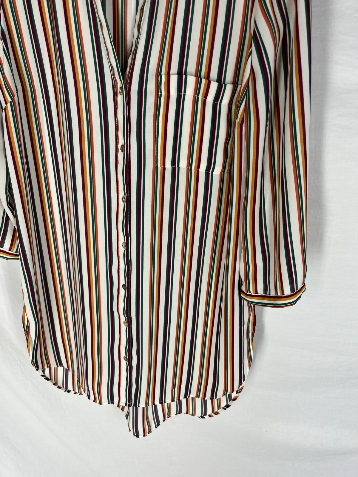 DANIEL RAINN DR2 STITCH FIX Blouse Tunic Size Medium Fall Colors Striped Hi Low