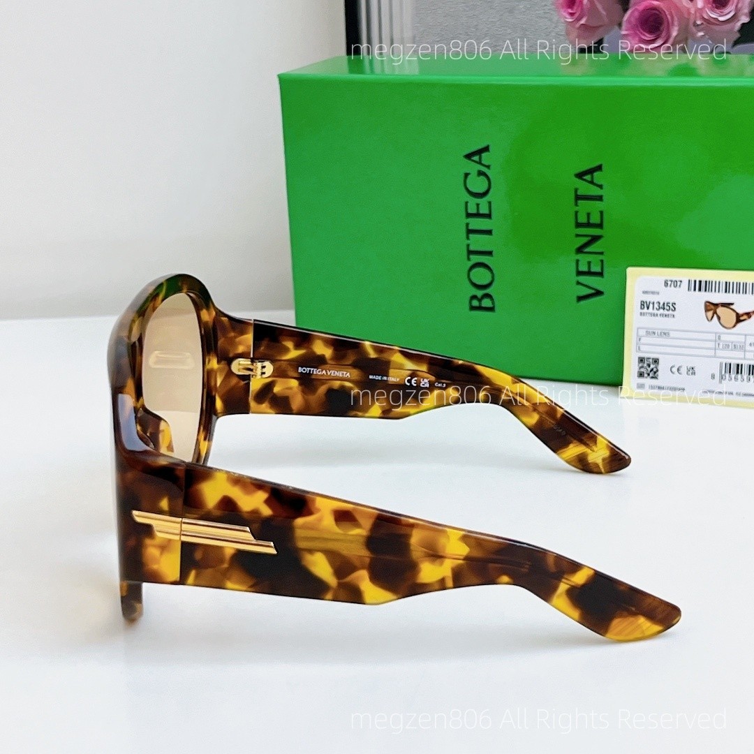 Bottega Veneta BV1345S Sunglasses Women Oversized Amber Tortoiseshell Authentic
