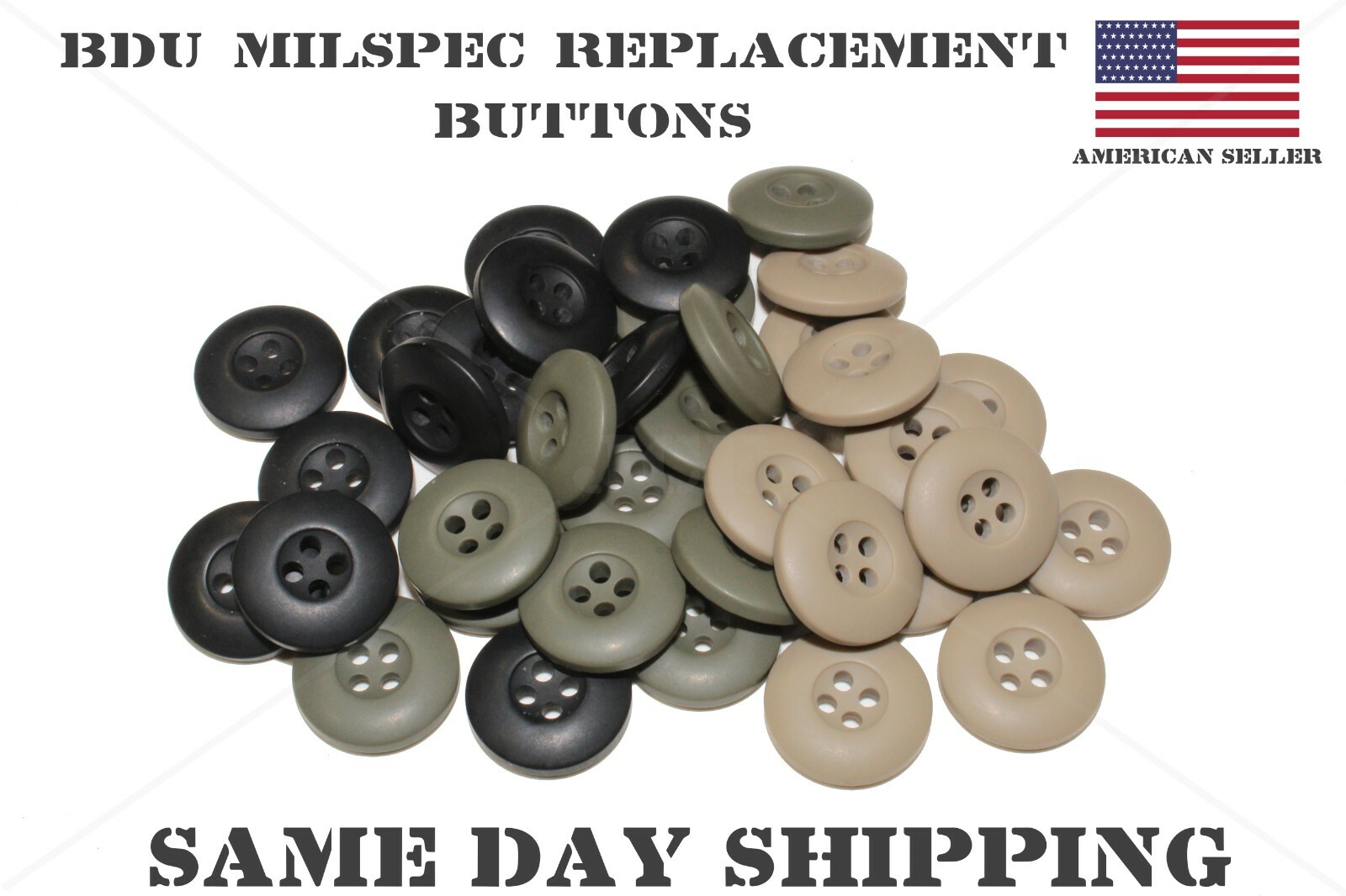 MILITARY BDU BUTTONS: CHOICE OF DIFFERENT COLORS OD GREEN BLACK KHAKI