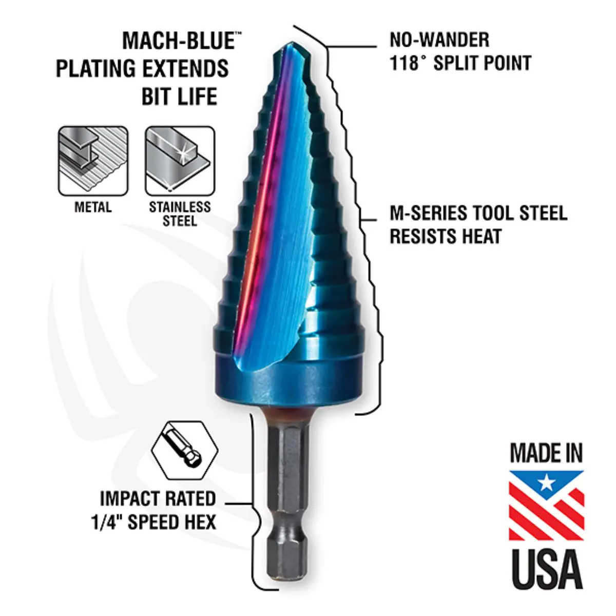 Spyder Mach-Blue 1/4-in 10 -Step Drill Bit ( 1/4-in to 1-3/8-in )|126566