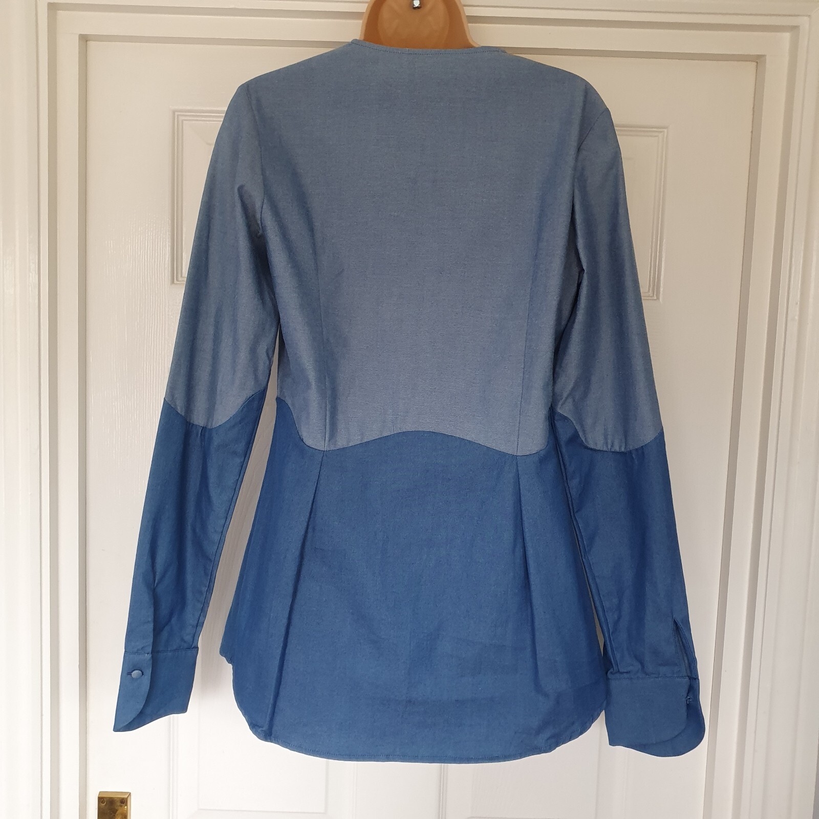 Deborah Lyons Tunic Shirt Blue Long Sleeves Size 10 Cotton Made In England