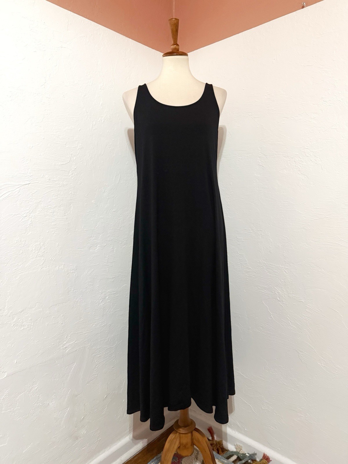 NWOT Eileen Fisher Black Jersey Tank Dress Midi Minimalist Lagenlook M