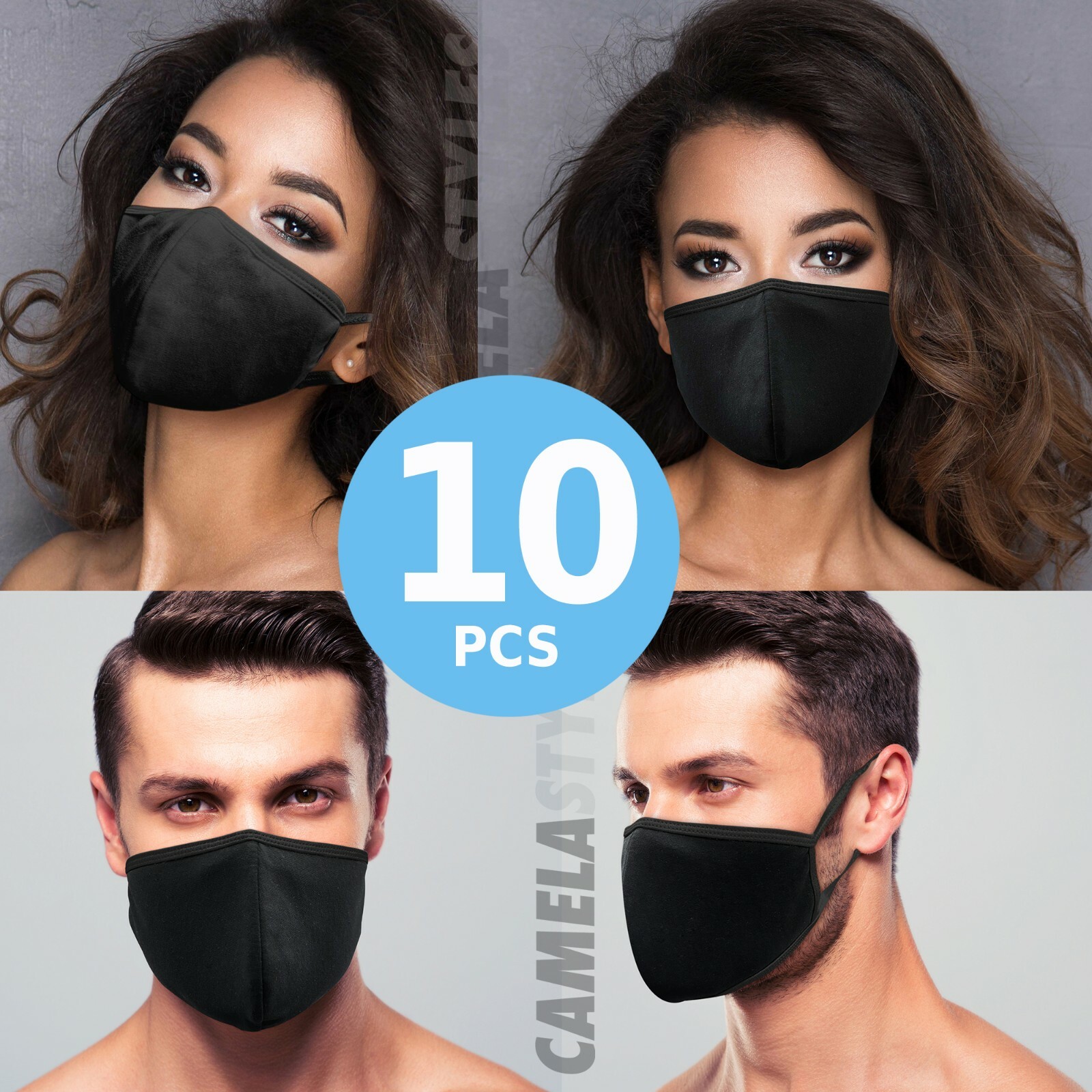 (10 Pack) Reusable Washable Soft Cotton Fashion Face Mask Premium Unisex (Black)