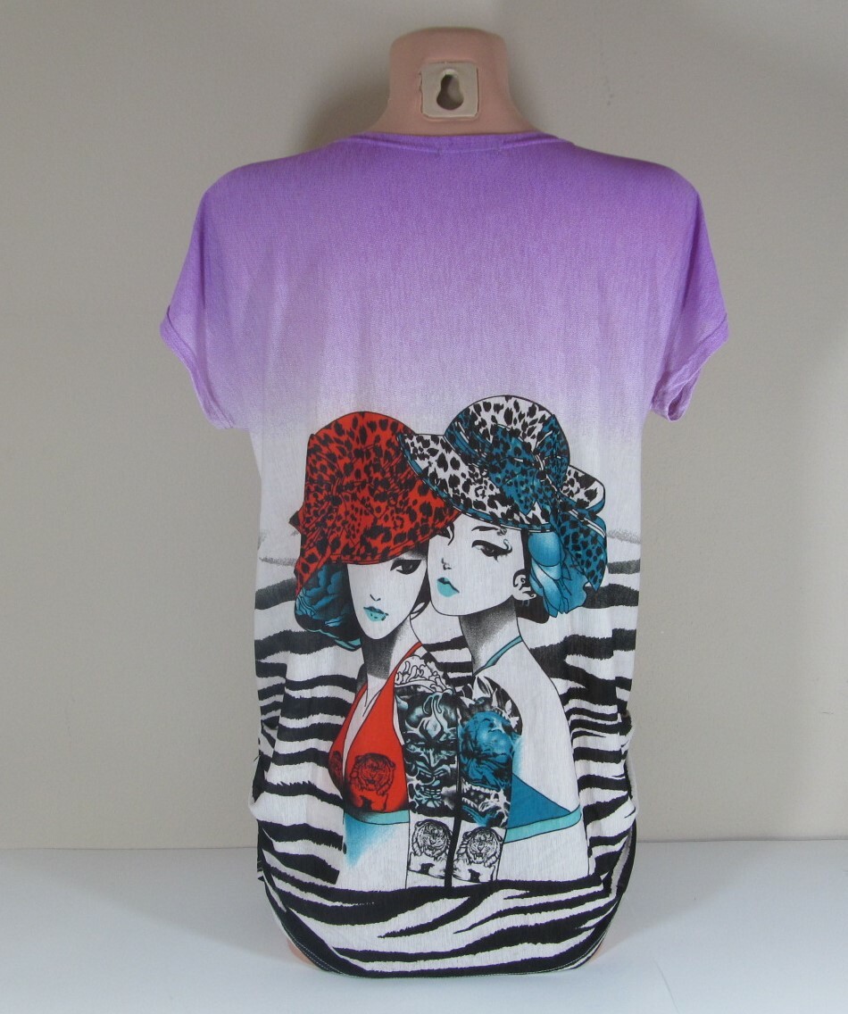 USA PL NY XL/XXL Pullover Top Colorful Crystal Accented Glamor Women Graphic