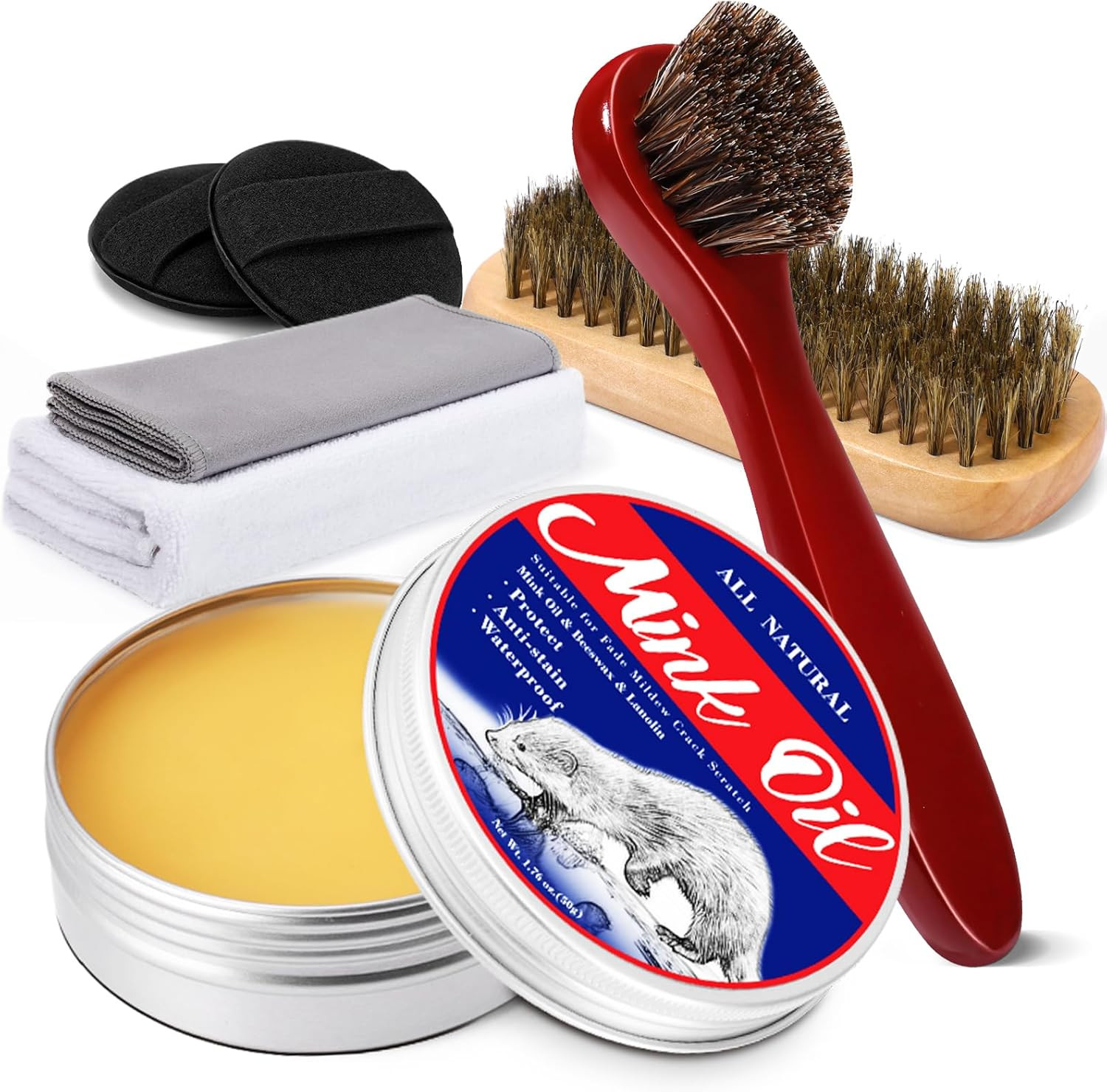 6-in-1 Mink Oil Leather Conditioner 3.52oz Cleaner for Boots Shoes Jackets