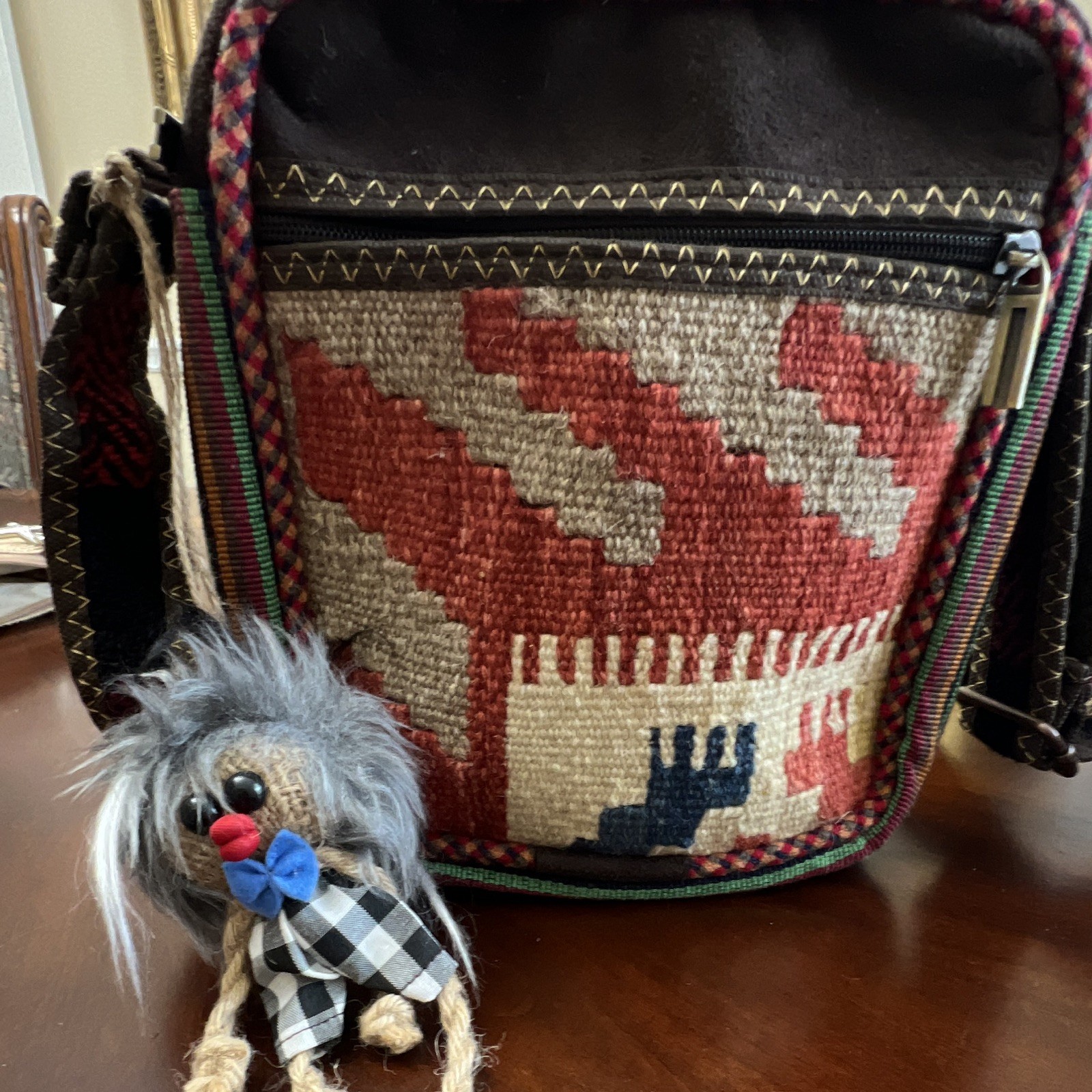 Kilim handmade Multicolor Geometric Crossbody Bag Zip Lined Outer Pockets Charm