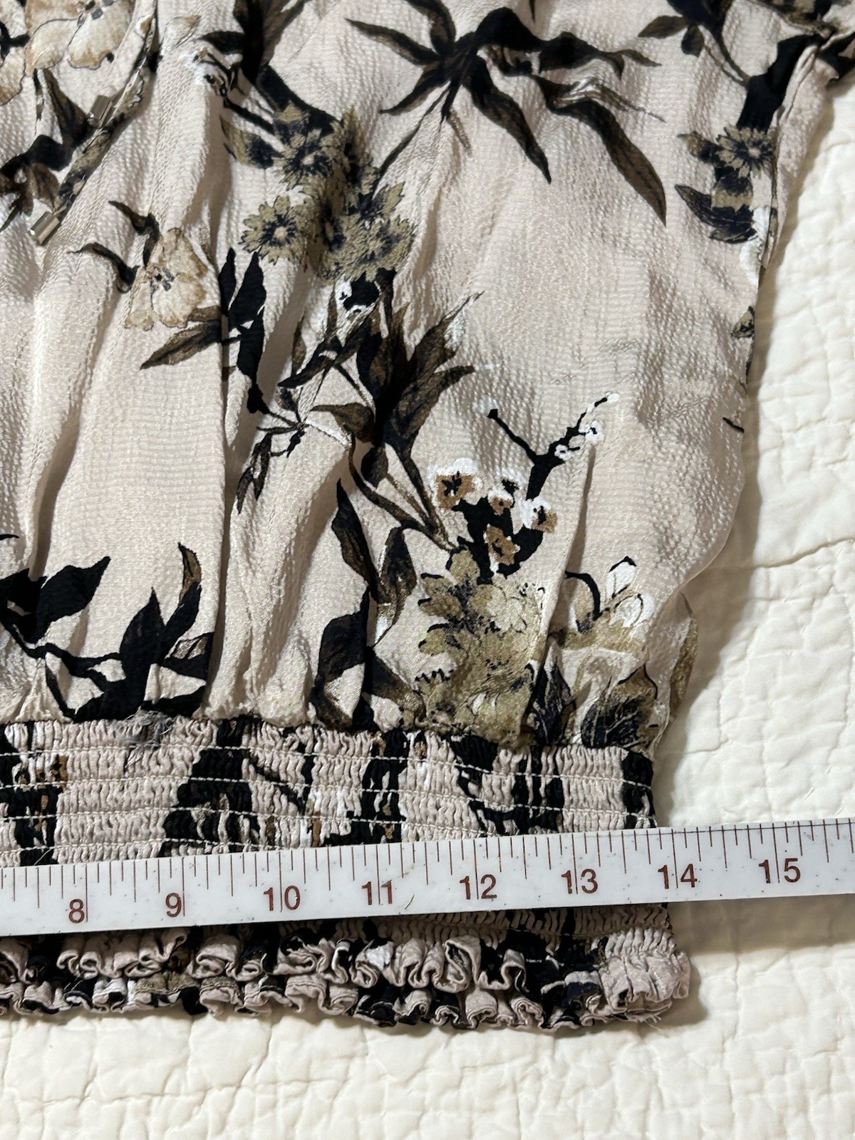White House Black Market Womens Size M Top Smocked Waist Draping Sheer Sleeve