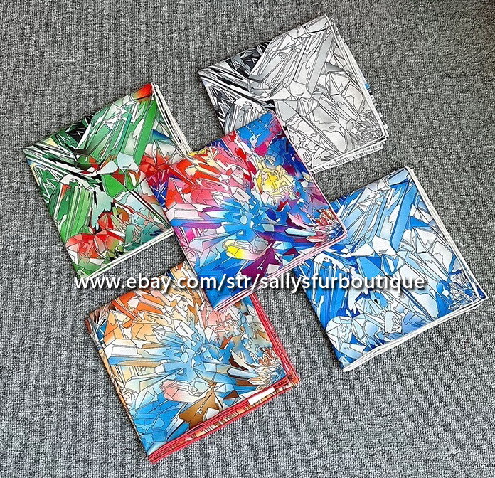 Crystal Print 18 Momme Twill Silk Wrap Scarf Stole Double Face Shawl 35″ / 90cm