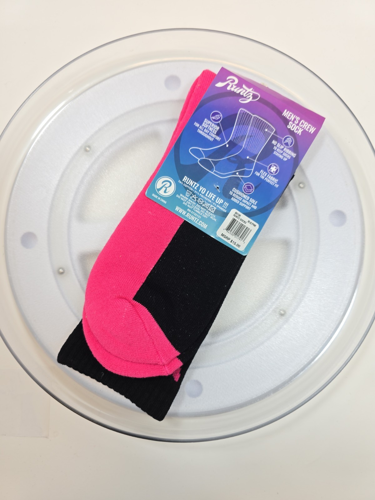 Runtz Worldwide 2-Tone Men’s Crew Socks One Size Pink/Black 80106