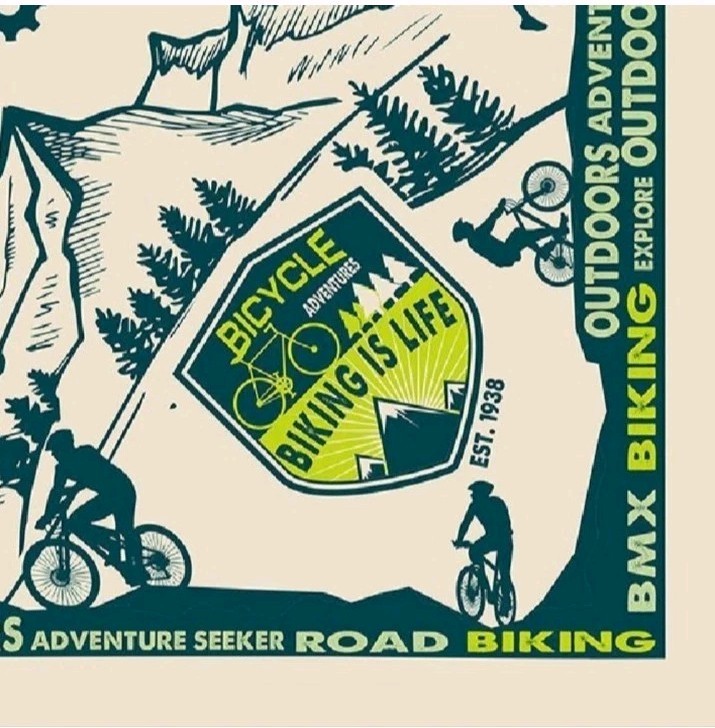 Carolina mfg Biking Graphic Bandana, OneSize, Green & White.