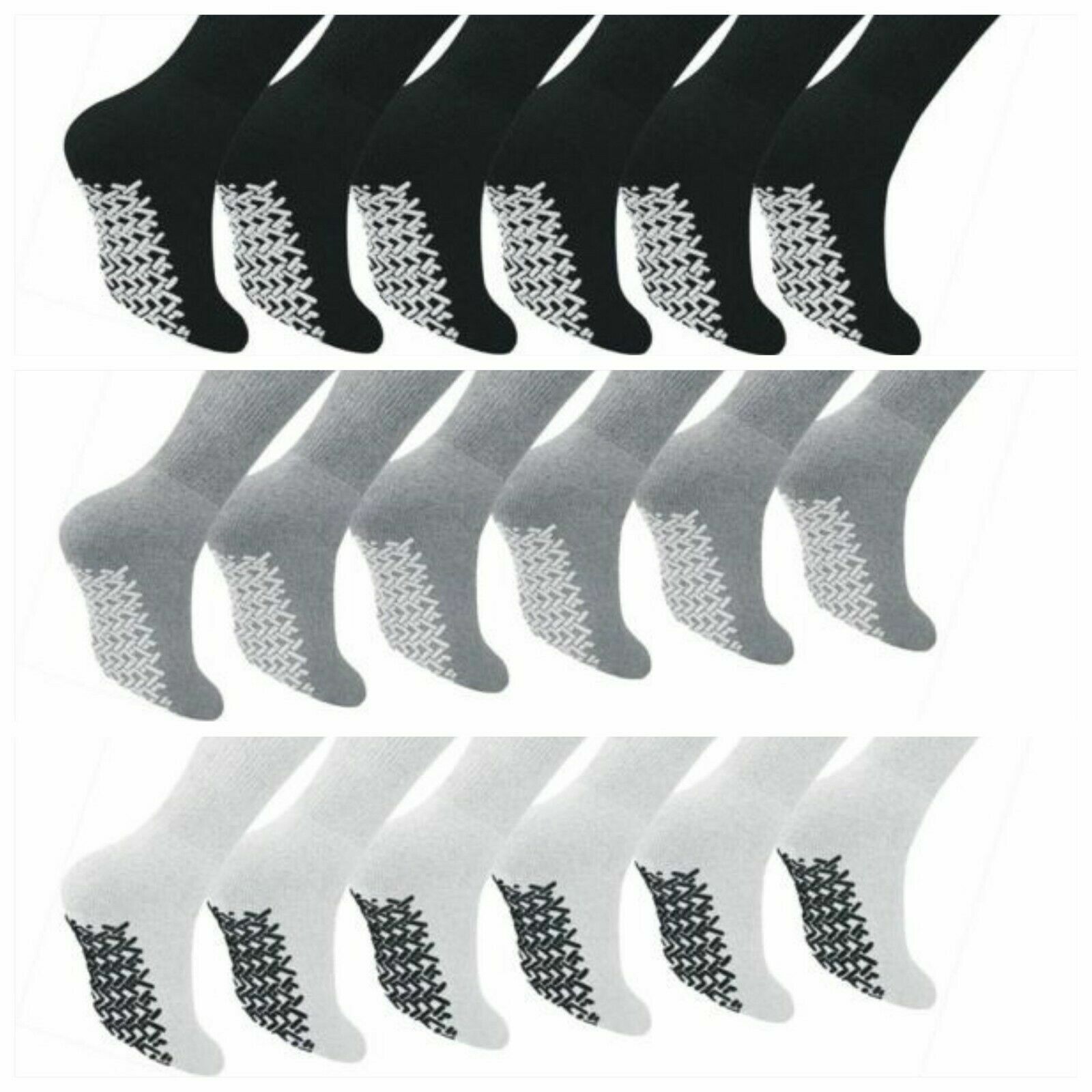 3 Pairs Non Slip Diabetic Crew Socks Circulatory Health Cotton Loose Fit Top