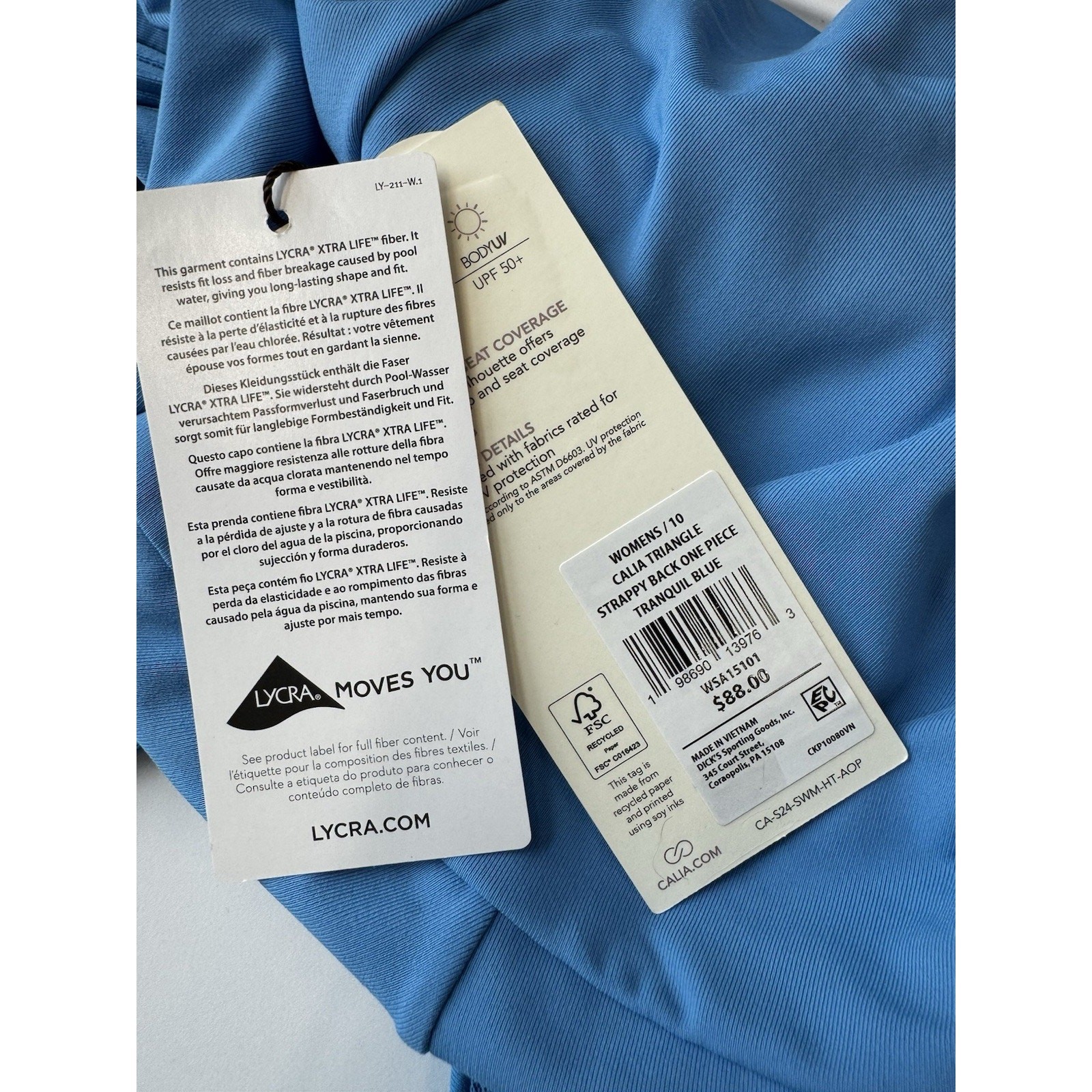 CALIA Women’s Swim Triangle Strappy Back One Piece Tranquil Blue Size 10