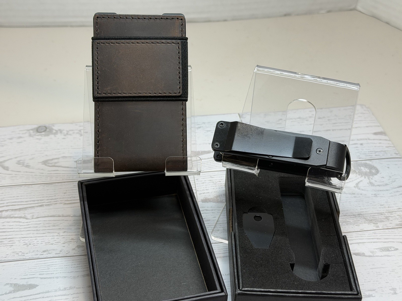 MENS SLIM METAL CARD HOLDER CASH STRAP MINIMALIST PULL TAB WALLET+BLK KEYCASE