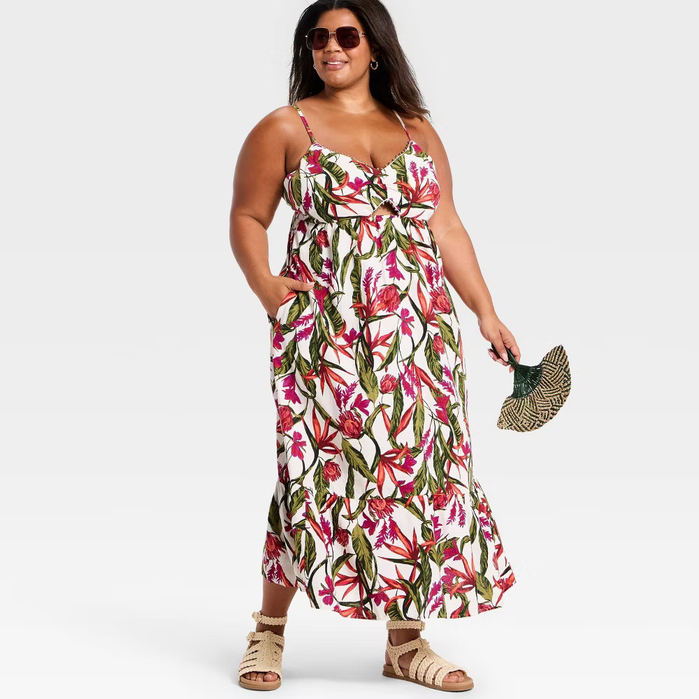 Women Beaded Strap Printed Maxi Dress – A New Day Pink XXL