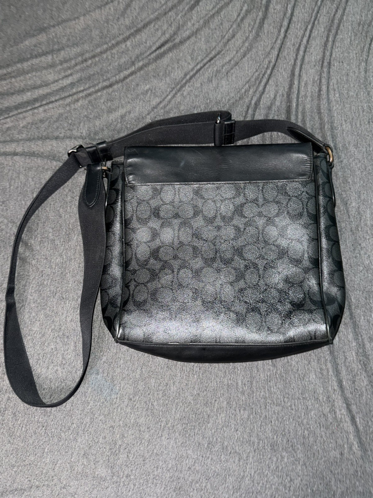 Coach Signature Monogram Crossbody Messenger Bag Black Charcoal Leather f54771