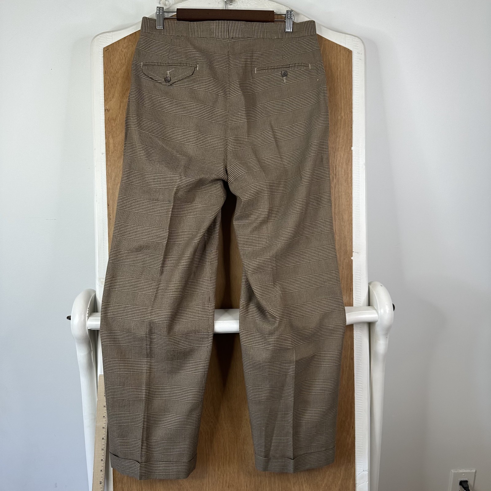 vtg Polo Ralph Lauren Pants Mens 32×30 Brown Prince of Wales Check Cotton Pleat