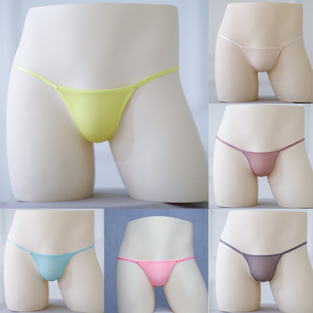 Sexy Mens T-Back G-string Thong Bikini Underwear Sheer Pouch Ice Silk Thongs