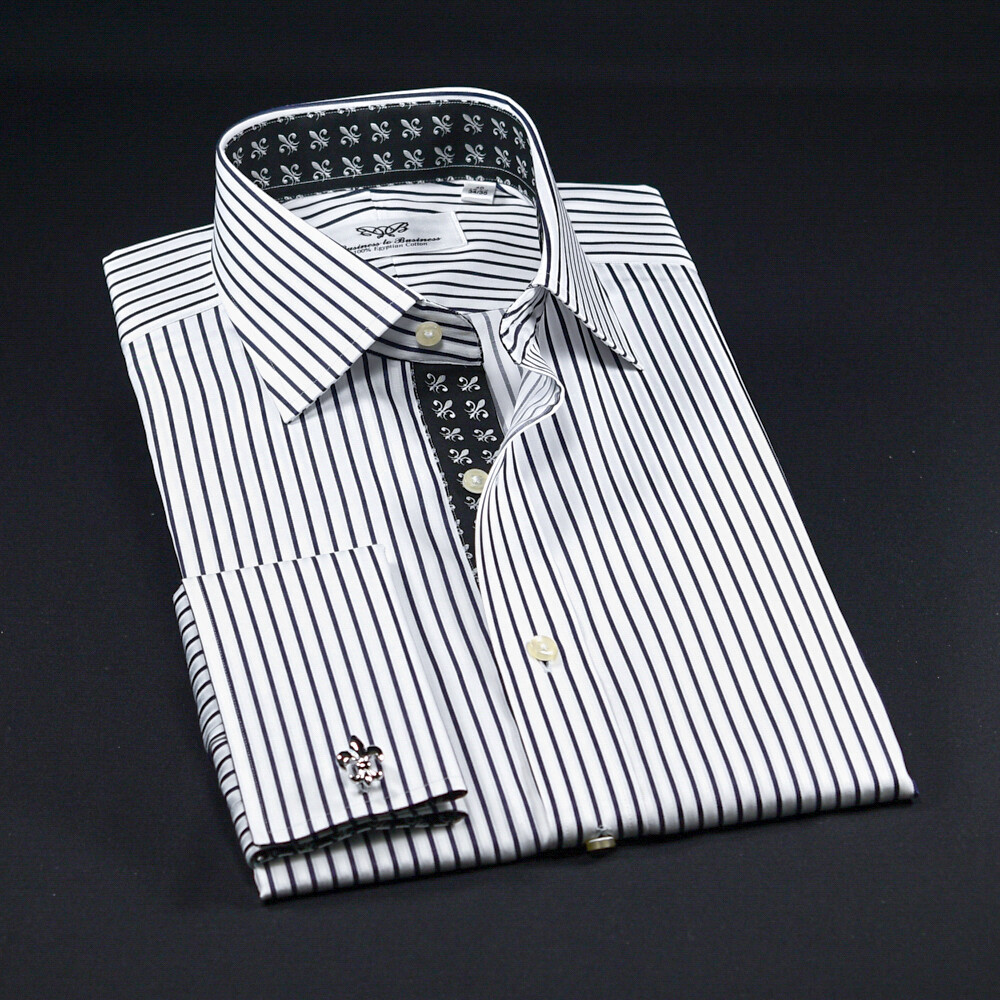 Black Stripe Unique Designed With Black Fleur-de-lis Inner Lining Business Shir
