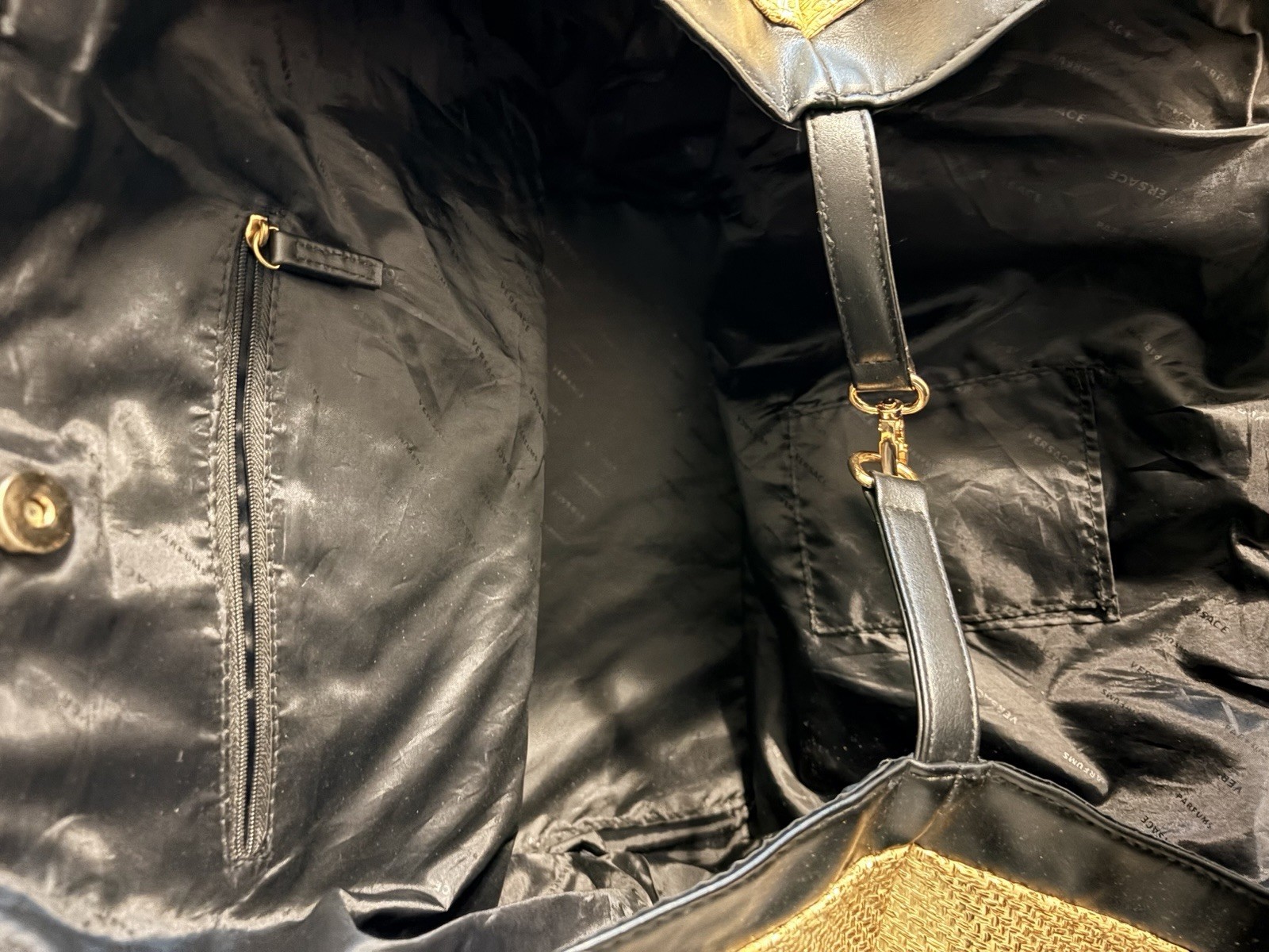 Versace Beige & Black Tote Bag Double Handles Magnetic Closure Pockets