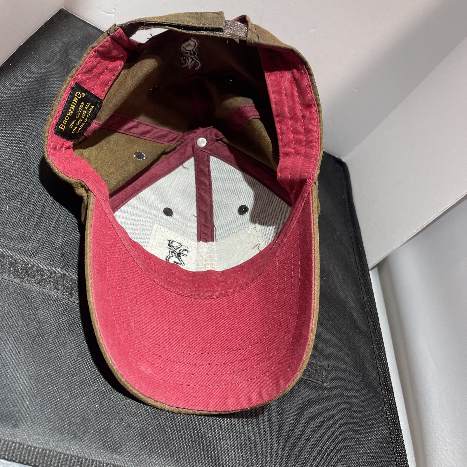 Browning Liberty Wax Cap Hat Mens Dk Brown Strap Back American Flag Hunting USA