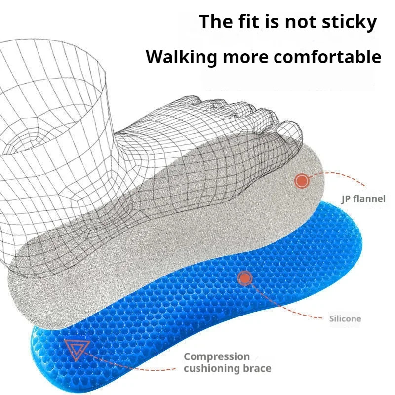 1 Pair Silicone Gel Soft Insoles Outdoor Sports Running Insole Elastic Shock-abs