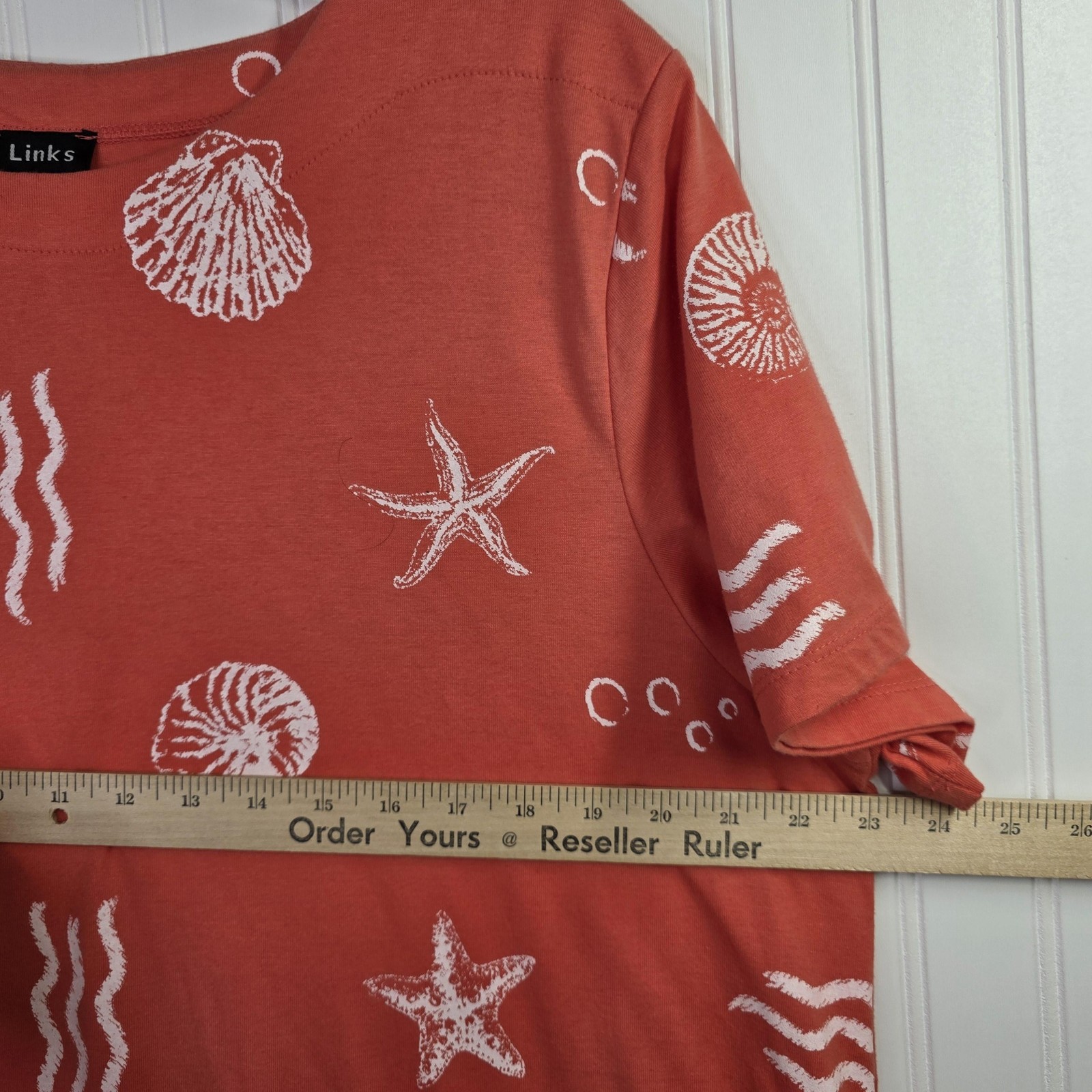 Beach T Shirt Dress Womens XL Orange Seashell Starfish Swing Midi Nautical Links