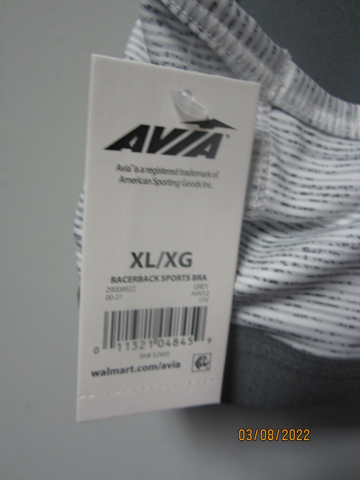 Avia Women’s Racerback Sports Grey Bra Medium Support Size XL