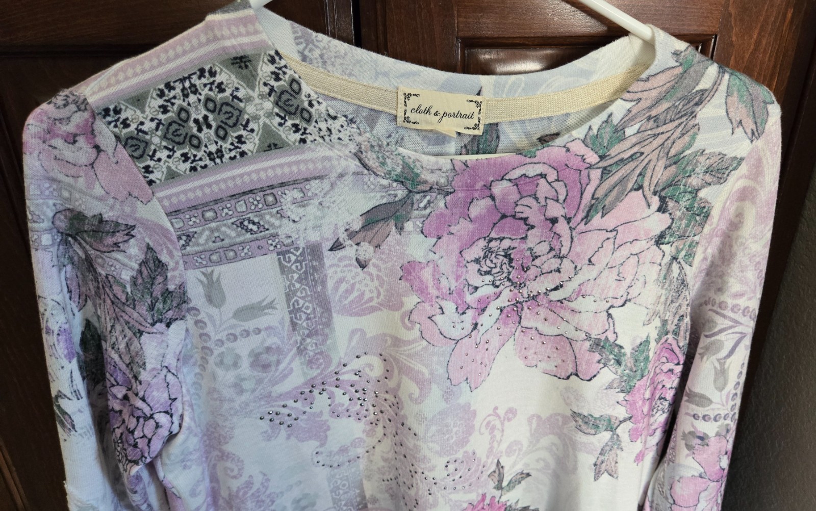 EUC – cloth & portrait Small (S) Polyester/Spandex Floral Knit Top