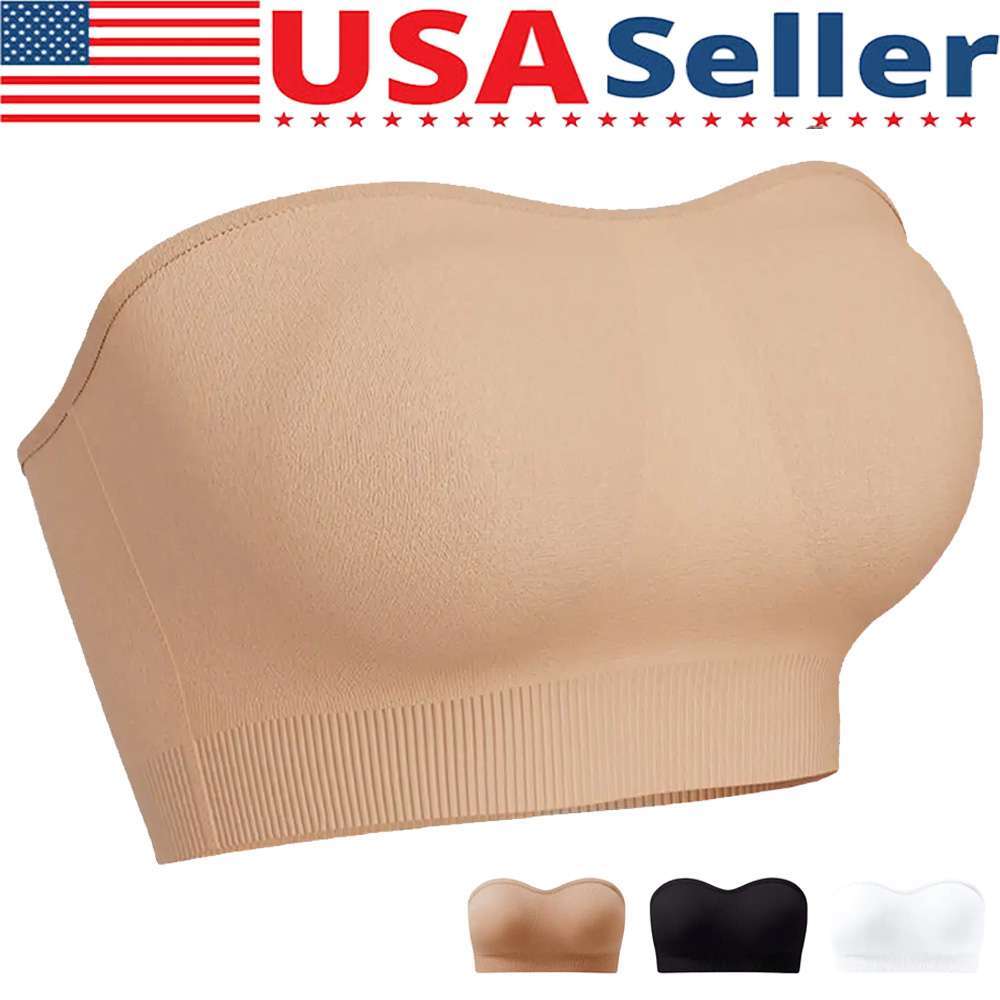 Women Strapless Padded Bra Tube Top Seamless Bandeau Bralette Stretch Underwear