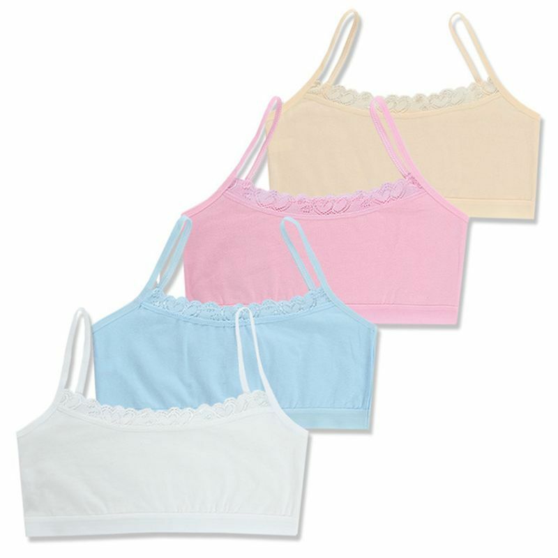 Cotton Bra Girls Training Lace Young Kids Vest Teenage Underwear 8-14Year 4Pcs