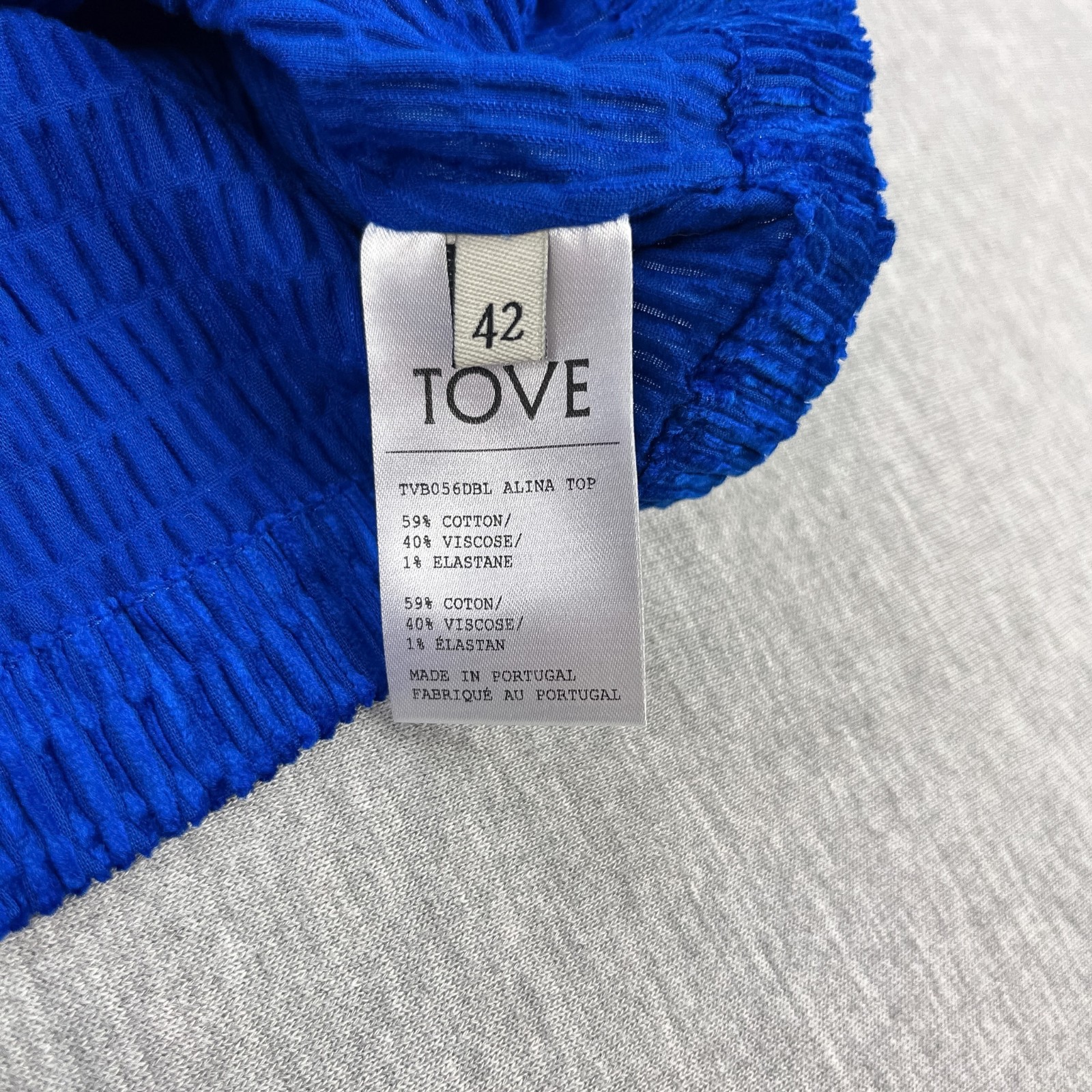 TOVE Alina Batwing Top Womens 42 (US 10) Deep Blue Crinkle Velvet Crop NEW
