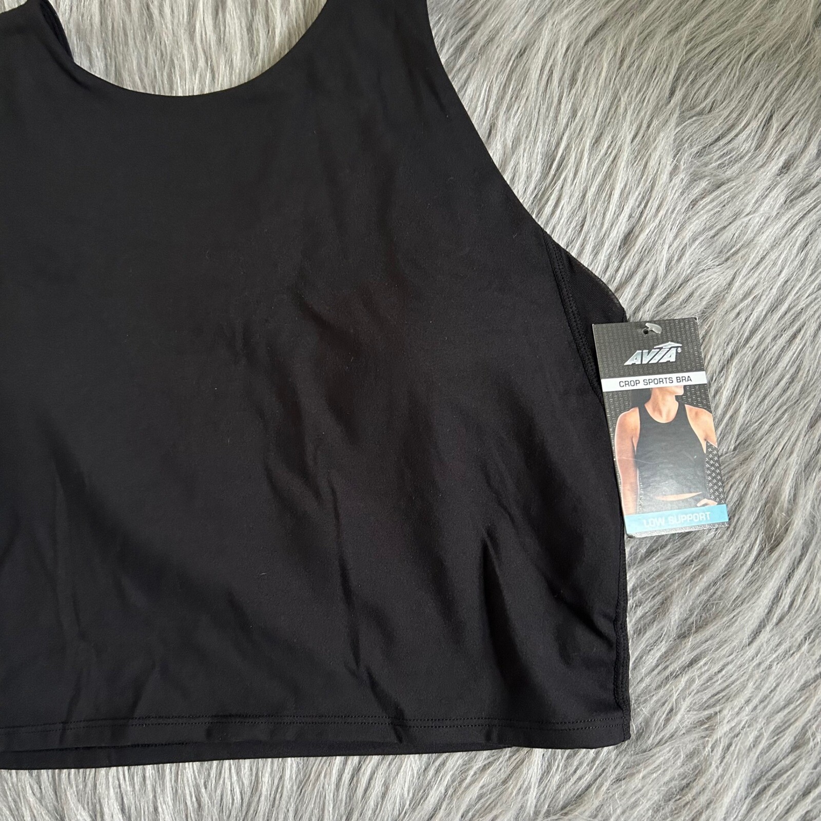 Avia Wireless Crop Sports Bra Womens Size Large (A-C) Black Moisture Wicking