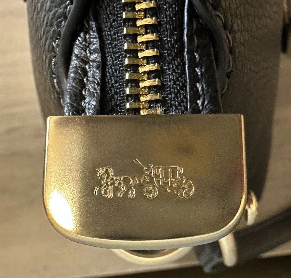 COACH Georgia Satchel Bag In Refined Pebble Leather – CR156 – Gold/Black